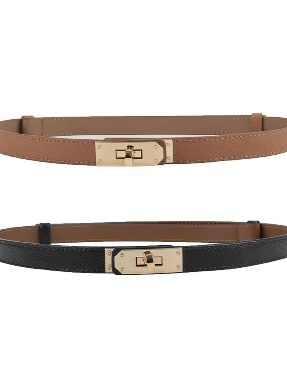 Women's Skinny Belt Solid Color Alloy Turn Lock Adjustable Waist Size 19.5-35.5